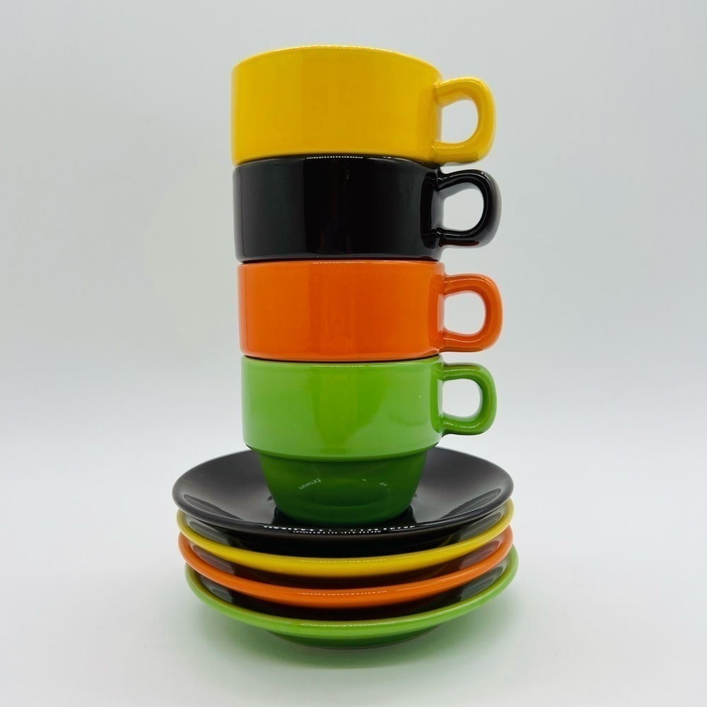 PIER 1 SET OF 4 COLORFUL MINIATURE EXPRESSO FLOWER POT STYLE MUGS